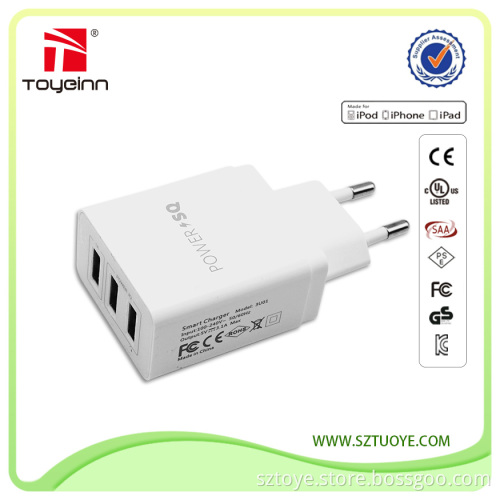GS/CE/ROHS Apporved 5V 3400MA 3 USB Ports EU Charger 3.4A